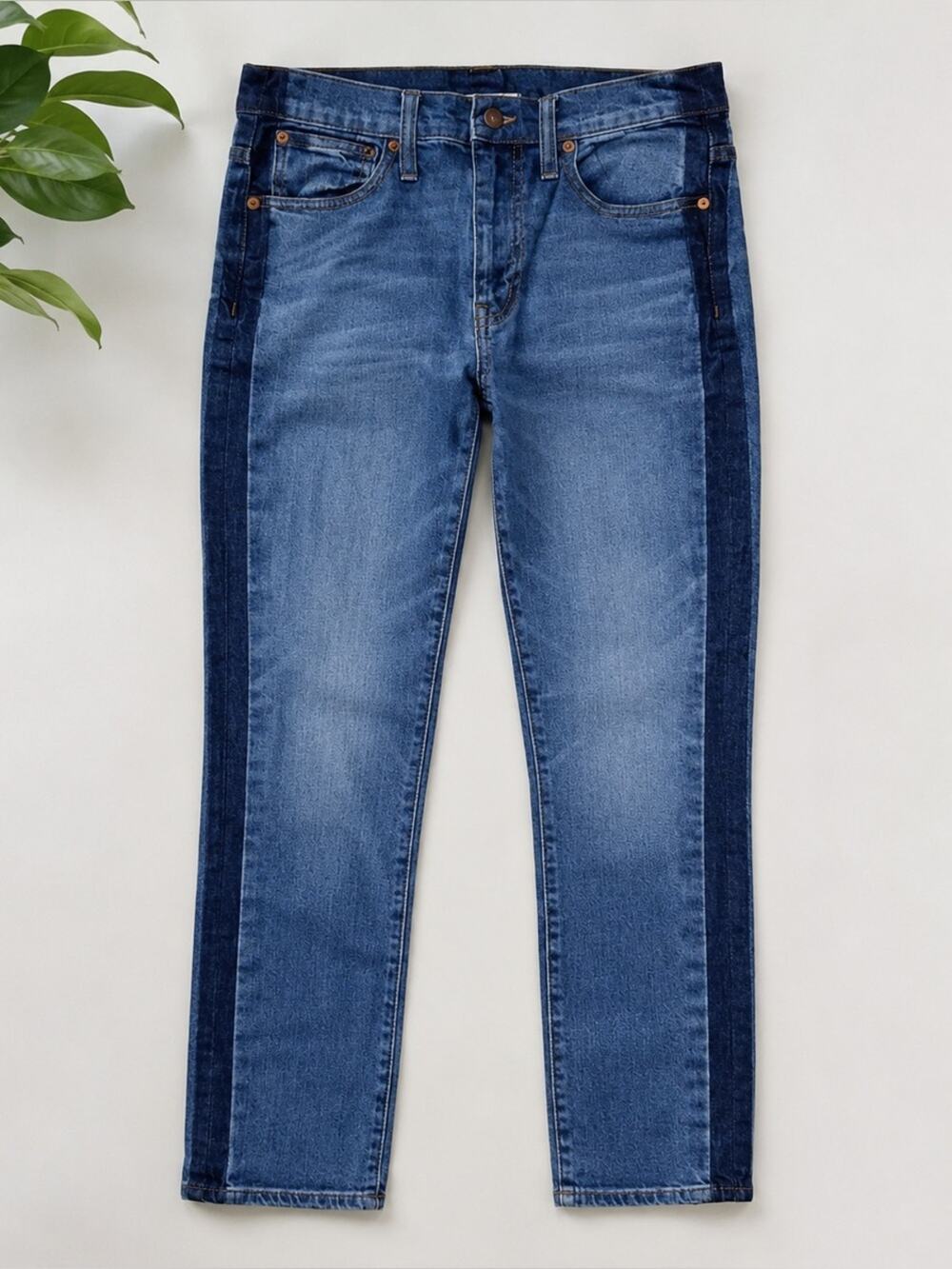 Madewell The High Rise Slim Boyfriend Women's Two-Tone Blue Side-Stripe Jeans 26